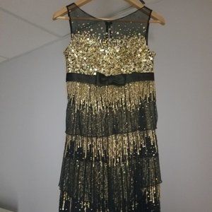 JOVANI Gold Sequin Black Layer Cocktail Dress sz 6